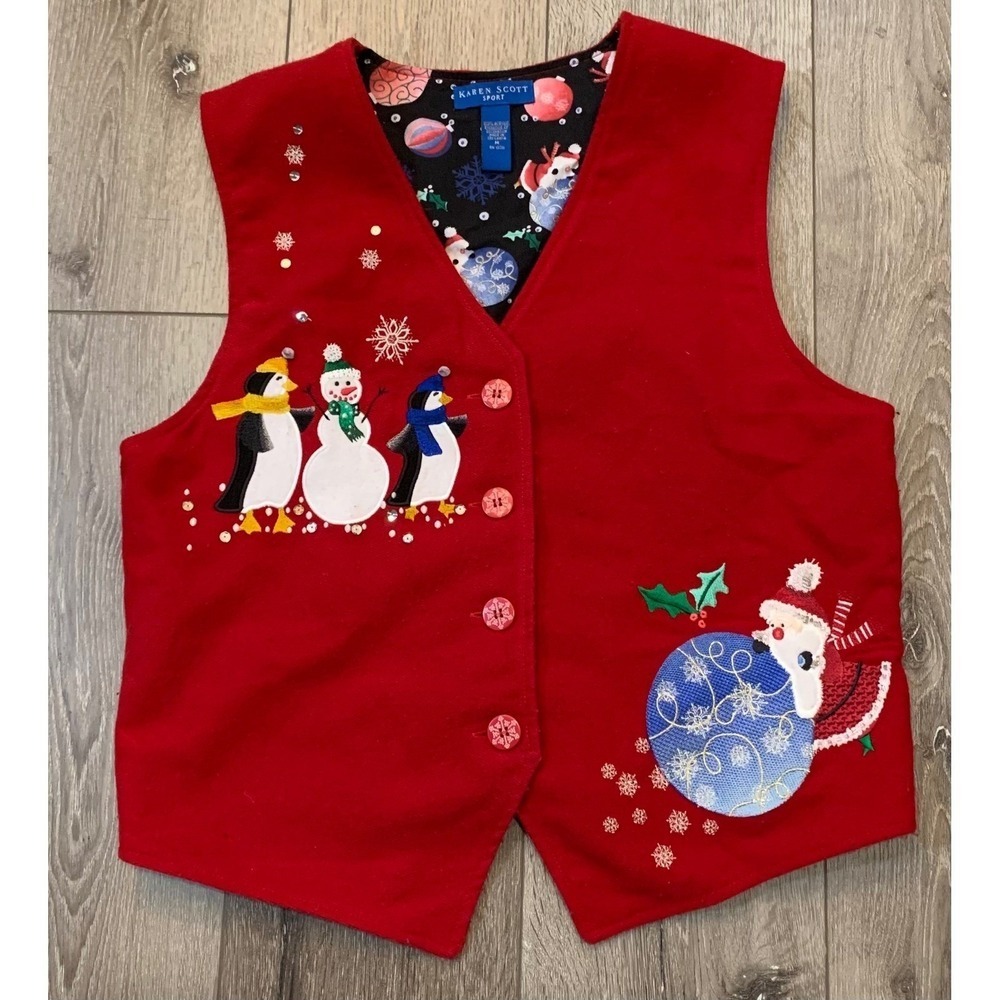 Embroidered Grandma Festive CottageCore Christmas Whimsical Retro Cozy Vest